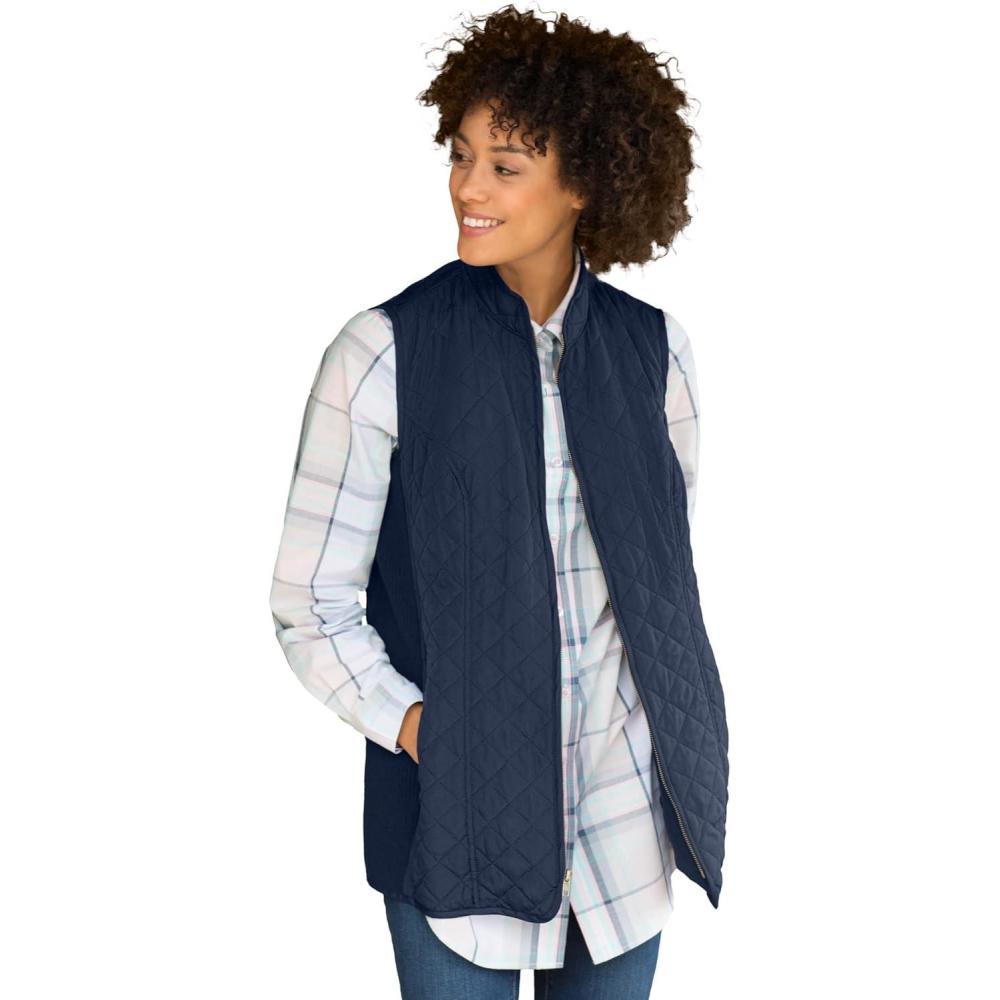 imageWoman Within Plus Size ZipFront Quilted Vest Long Lightweight GiletNavy