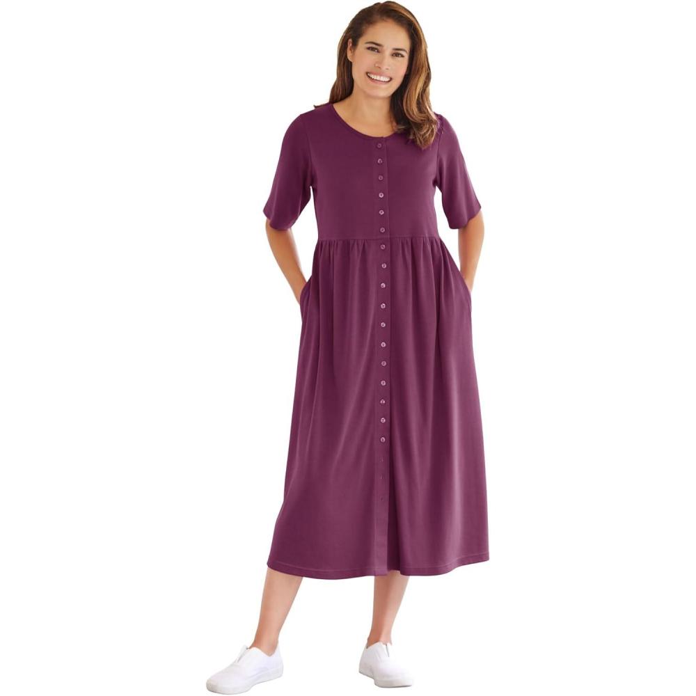 imageWoman Within Womens Plus Size ButtonFront Essential DressDeep Claret