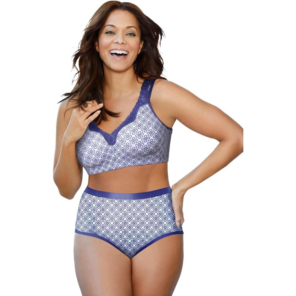 imageWomens Plus Size Cotton Comfort Wireless BraUltra Blue Eyelet Geo