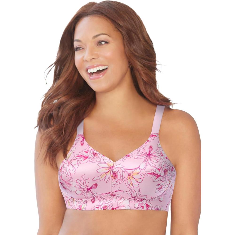 imageWomens Plus Size Wireless Back Smoothing BraPink Floral Bloom