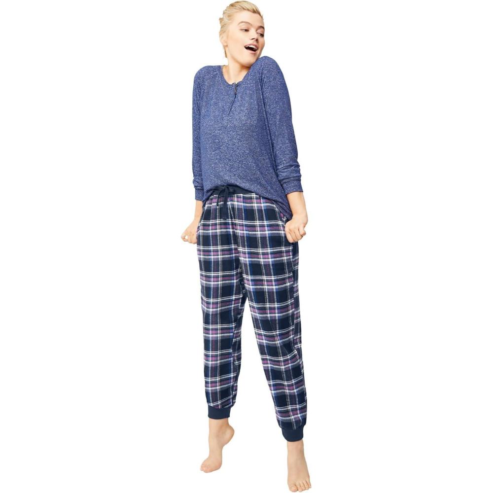 imageellos Plus Size Plaid Flannel Sleep PantsNavy Multi Plaid