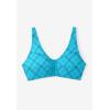 Comfort Choice Women’s Plus Size Cotton Front-Close Wireless Bra(Caribbean Blue Bias Plaid)