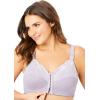 Comfort Choice Women’s Plus Size Front-Close Embroidered Wireless Posture Bra(White Floral)