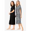 Dreams & Co. Plus Size 2-Pack Long Sleepshirts(Black Animal Paw)