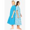 Dreams & Co. Plus Size 2-Pack Long Sleepshirts(Caribbean Blue Clouds)