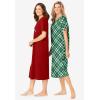 Dreams & Co. Plus Size 2-Pack Long Sleepshirts(Classic Red Reindeer Cat)