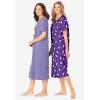 Dreams & Co. Plus Size 2-Pack Long Sleepshirts(Plum Burst Penguins)