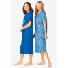 Dreams & Co. Plus Size 2-Pack Long Sleepshirts(Pool Blue Animal Hearts)