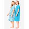 Dreams & Co. Plus Size 2-Pack Short-Sleeve Sleepshirt(Caribbean Blue Clouds)
