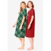 Dreams & Co. Plus Size 2-Pack Short-Sleeve Sleepshirt(Classic Red Reindeer Cat)