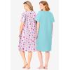 Dreams & Co. Plus Size 2-Pack Short-Sleeve Sleepshirt(Pale Ocean Ornament)