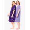 Dreams & Co. Plus Size 2-Pack Short-Sleeve Sleepshirt(Plum Burst Penguins)