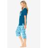 Dreams & Co. Plus Size 2-Piece Capri PJ Set(Deep Teal Cat)