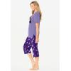 Dreams & Co. Plus Size 2-Piece Capri PJ Set(Plum Burst Cat)