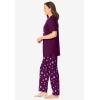 Dreams & Co. Plus Size Graphic Tee PJ Set(Dark Berry Snowflake)