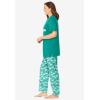 Dreams & Co. Plus Size Graphic Tee PJ Set(Tropical Emerald Cat)