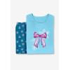Dreams & Co. Plus Size Long Sleeve Knit PJ Set(Deep Teal Bows)