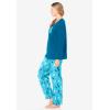 Dreams & Co. Plus Size Long Sleeve Knit PJ Set(Deep Teal Cat)