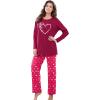 Dreams & Co. Plus Size Long Sleeve Knit PJ Set(Plum Burst Dot)