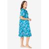 Dreams & Co. Plus Size Short Floral Print Cotton Gown(Caribbean Blue Roses)