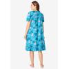 Dreams & Co. Plus Size Short Floral Print Cotton Gown(Caribbean Blue Roses)