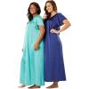 Only Necessities Plus Size 2-Pack Long Silky Gown(Plum Burst Soft Iris)