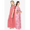 Only Necessities Plus Size 2-Pack Long Silky Gown(Sweet Coral Flower)