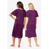 Only Necessities Plus Size 2-Pack Short Silky Gown(Dark Berry Animal)