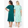 Only Necessities Plus Size 2-Pack Short Silky Gown(Iced Mint Floral)