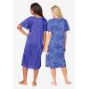 Only Necessities Plus Size 2-Pack Short Silky Gown(Ultra Blue French Blue Flower)