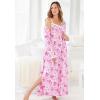 Only Necessities Plus Size Long 2-Piece Cabbage-Rose Peignoir Set(Pink Floral)
