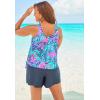 Swim 365 Women’s Plus Size 2-Piece Blouson Swim Set(Teal Diagonal Stripe)