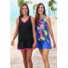Swim 365 Women’s Plus Size 2-Piece Swim Skirtini Set(Black Fuchsia)
