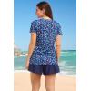 Swim 365 Women’s Plus Size Split-Neck Short Sleeve Swim Tee with Built-in Bra(Americana Galaxy Dot)