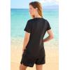 Swim 365 Women’s Plus Size Split-Neck Short Sleeve Swim Tee with Built-in Bra(Black)