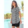 Swim 365 Women’s Plus Size Split-Neck Short Sleeve Swim Tee with Built-in Bra(Black White Abstract)