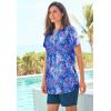 Swim 365 Women’s Plus Size Split-Neck Short Sleeve Swim Tee with Built-in Bra(Electric Iris Hibiscus)