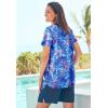 Swim 365 Women’s Plus Size Split-Neck Short Sleeve Swim Tee with Built-in Bra(Electric Iris Hibiscus)