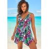 Swimsuits For All Swim 365 Women’s Plus Size Handkerchief-Hem Two-Piece Swim Dress(Leopard Tropical Floral)