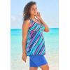 Swimsuits For All Swim 365 Women’s Plus Size Longer Length Braided Tankini Top(Berry Turq Stripe)