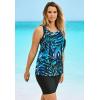 Swimsuits For All Swim 365 Women’s Plus Size Longer-Length Racerback Tankini Top(Blue Painterly Leaves)