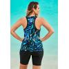 Swimsuits For All Swim 365 Women’s Plus Size Longer-Length Racerback Tankini Top(Blue Painterly Leaves)