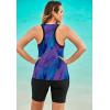 Swimsuits For All Swim 365 Women’s Plus Size Longer-Length Racerback Tankini Top(Blue Purple Brushstroke)