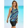 Swimsuits For All Swim 365 Women’s Plus Size Longer-Length Racerback Tankini Top(Turq Painterly Stripe)