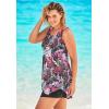 Swimsuits For All Swim 365 Women’s Plus Size Longer-Length Tankini Top(Multi Textured Palm)