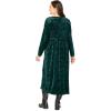 Woman Within Plus Size 21-Button Velour Dress(Emerald Green Floral Paisley)