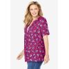 Woman Within Plus Size 7-Day Layer-Look Elbow-Sleeve Tee(Raspberry Ditsy Bouquet)