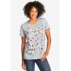 Woman Within Plus Size Marled Cuffed-Sleeve Tee(Paradise Blue Heart Placement)