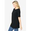 Woman Within Plus Size Perfect Cuffed Elbow-Sleeve Boat-Neck Tee(Black)