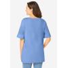 Woman Within Plus Size Perfect Cuffed Elbow-Sleeve Boat-Neck Tee(French Blue)